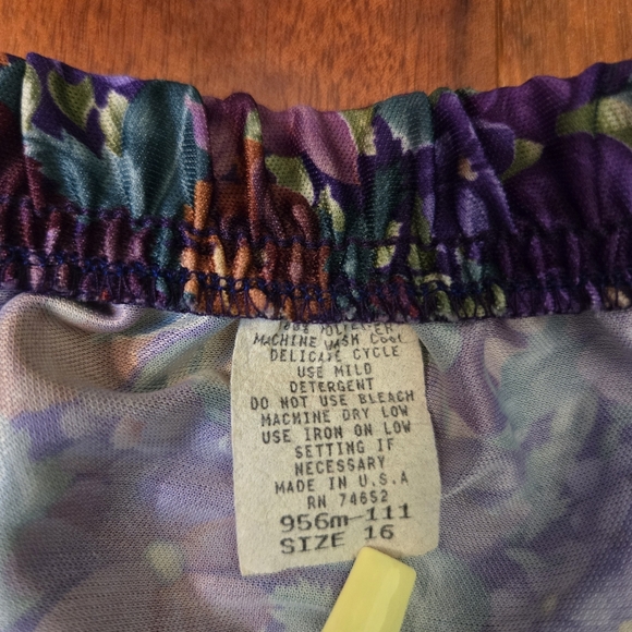 Vintage 80s Floral Purple Pleated Sz:16 Skirt Elastic Waist Midi Cottagecore - Picture 2 of 7